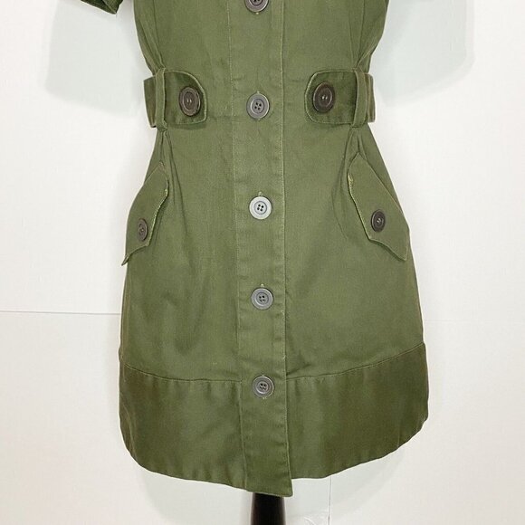 Jill Jill Stuart Short Sleeve Button Down Dress Size 6 Olive Green Lined Stretch - Picture 4 of 8
